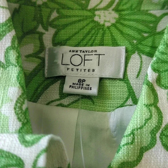 LOFT Green & White Floral Print Linen Blazer - Picture 5 of 6